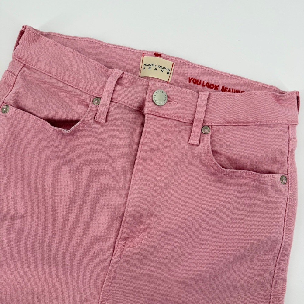 Alice + Olivia Jeans Pink Flare High Rise Denim Pants Women's Size 27